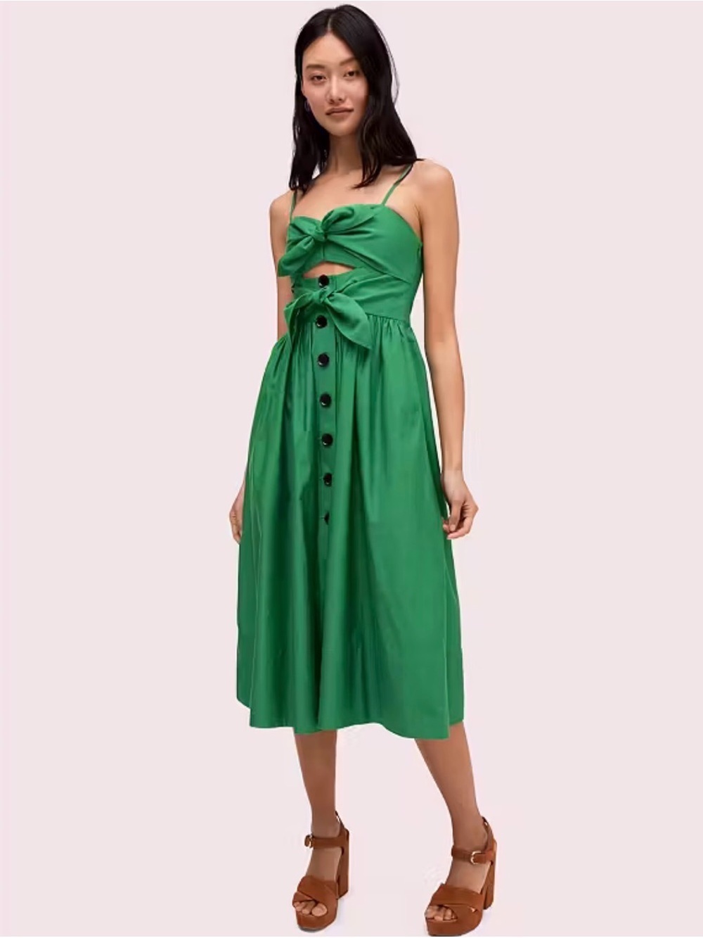kate spade Bright Green Tie-Front Button Midi Dress